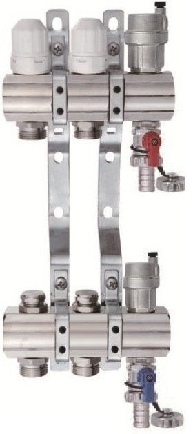 Коллекторная группа 1"-3/4", 2 хода латунный корпус без расходомера и кранов TIM  KB002