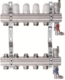 Коллекторная группа 1"-3/4", 5 ходов латунный корпус без расходомера и кранов TIM 
