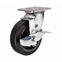 Большегрузное обрезиненное колесо поворотное с тормозом SCdb80 (302) 200 мм