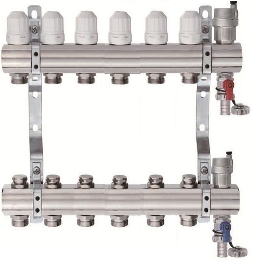 Коллекторная группа 1"-3/4", 6 ходов латунный корпус без расходомера и кранов TIM  KB006