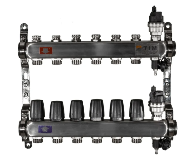 Коллекторная группа без расходомеров и кранов 1"-3/4", 6 хода , нерж, (КВАДРАТ) TIM KBS5006
