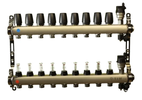 Коллекторная группа без расходомеров и кранов 1"-3/4", 9 хода , нерж, (КВАДРАТ) TIM  KBS5009